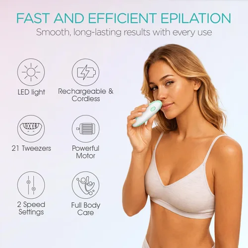 Vista 2 de Depiladoras para mujeres con 21 pinzas y luz LED, 2 velocidades de depilación facial inalámbrica para mujeres, depiladoras eléctricas recargables