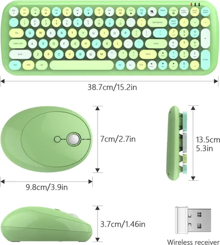 Vista 6 de [Usado] Combo de teclado y mouse inalámbricos, MOWUX - Diseño moderno compacto, mouse compacto de caramelo colorido y teclado redondo retro