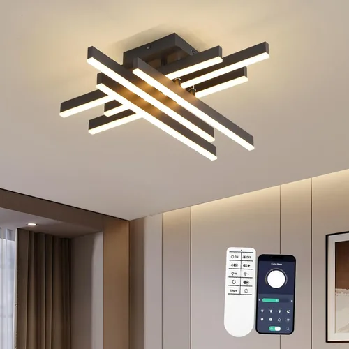 Vista 22 de ORANOOR - Lámpara de techo LED moderna, lámpara de techo de montaje empotrado regulable de 15.7 pulgadas en forma de cuadrado negro con control