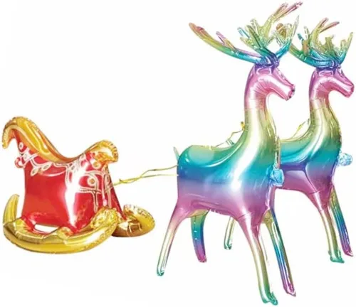 Vista 7 de Globos de Navidad con trineo de ciervos, 6 globos de Navidad para decoración de invierno, Navidad, vacaciones, fiesta de cumpleaños