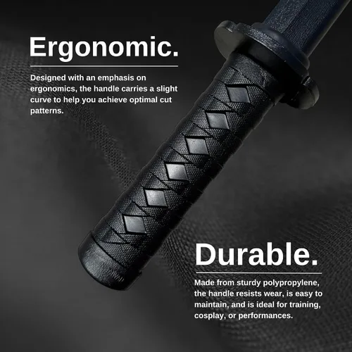 Vista 7 de E-BOGU Katana de práctica de polipropileno estilo Mokume (62.2 cm) con vaina Saya negra