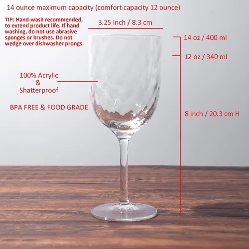 Vista 2 de KOXIN-KARLU Vasos de vino con tallo de plástico irrompibles clásicos de 14 onzas, vasos de acrílico multiusos, juego de 6 transparentes