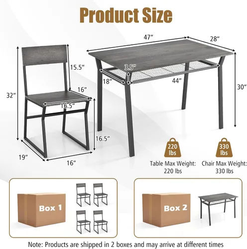 Vista 7 de Giantex Juego de mesa de comedor para 4, mesa de cocina rectangular de 47 pulgadas de largo x 28 pulgadas de ancho con 4 sillas trapezoidales, marco