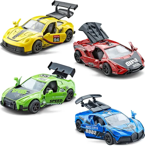 Vista 10 de KIDAMI Juego de 5 autos de juguete de metal fundido a presión, puertas que se abren, ambulancia de autos retrocedentes, paquete de regalo para niños