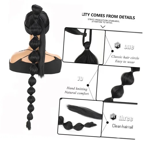 Vista 4 de FOMIYES Peluca de cola de caballo de burbujas, pelucas para mujer, cola de caballo afro, cola de caballo con burbujas, extensión de cola de caballo