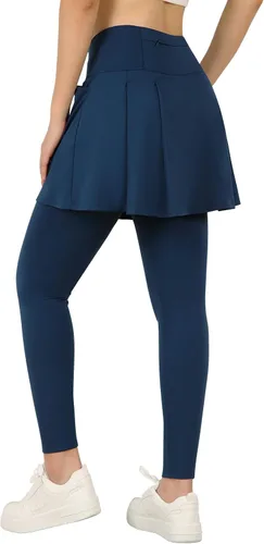 Vista 3 de ANIVIVO Leggings con forro polar hasta la rodilla para mujer, con falda, cálidos para invierno, con bolsillos con cremallera