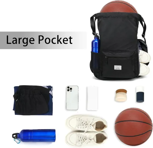 Vista 3 de FUXINGYAO Mochila deportiva con cordón y compartimento para zapatos, mochila de cuerda para mujeres y hombres (negro), Azul, Sencillo y fácil de usar