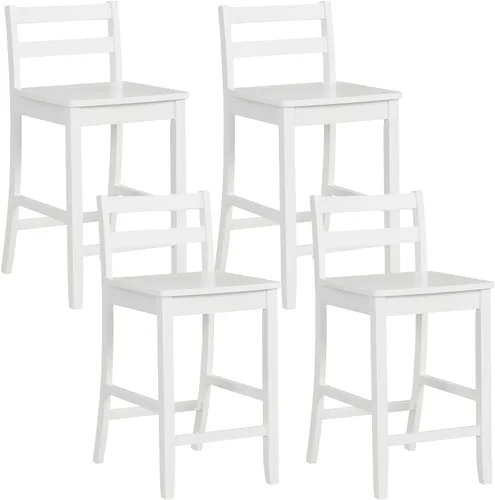 Vista 10 de COSTWAY Juego de 2 taburetes de bar de madera, taburetes de altura de mostrador de 24 pulgadas con respaldo ergonómico y reposapiés, sillas de Blanco