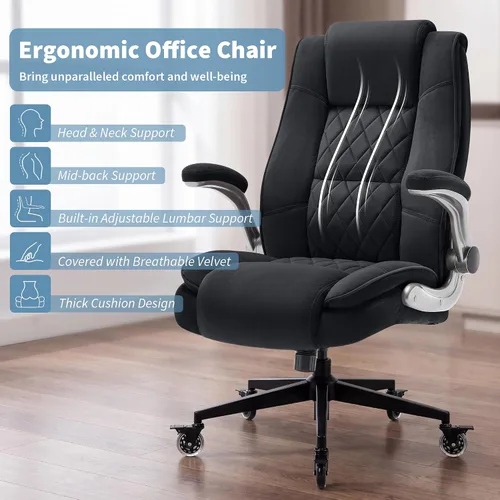 Vista 3 de Silla ergonómica de escritorio con respaldo alto, silla de oficina de tela Negro