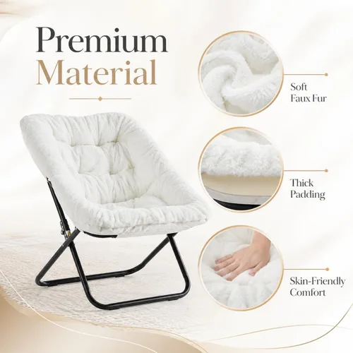 Vista 4 de Simple Deluxe Silla cuadrada de gran tamaño para adultos, silla plegable de piel sintética suave con marco de acero resistente, cómoda silla
