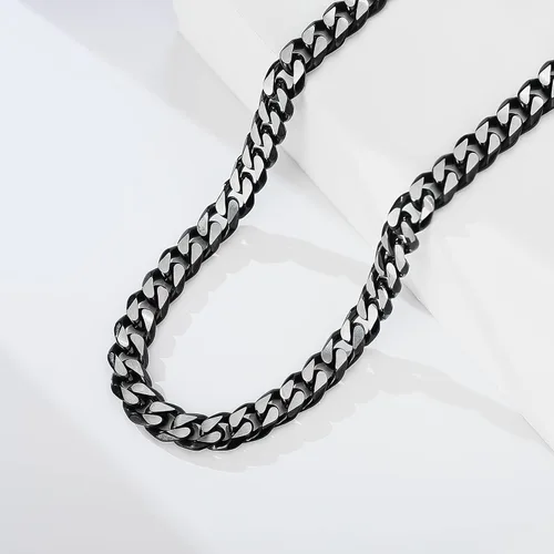 Vista 56 de YAMI Cadena de eslabones cubanos para hombre, azul/negro/oro de 14 quilates, acero inoxidable de 0.394-0.472 in de grosor, collar de cadena