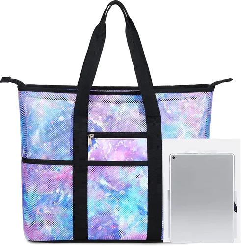 Vista 5 de CAMTOP Bolsas de playa para mujer, bolsa de playa de malla con cremallera, bolsas de conchas para niños, grandes para piscina, natación, vacaciones