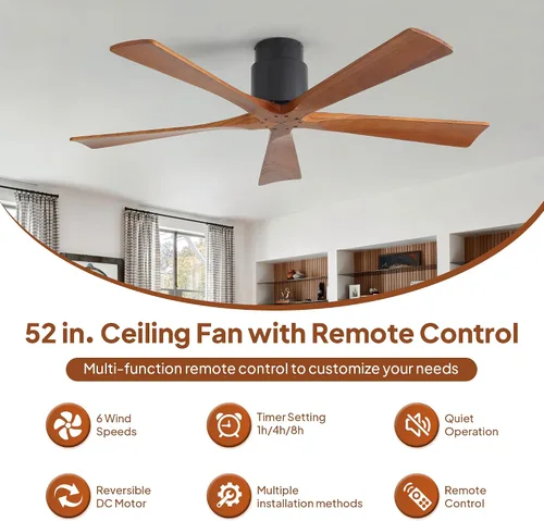 Vista 7 de Sofucor Ventiladores de techo de 52 pulgadas, sin luz, ventilador de techo para exteriores con control remoto, motor CC reversible de 5 cuchillas