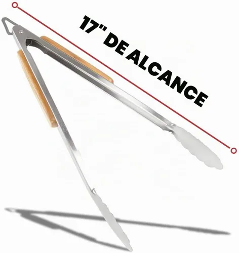 Vista 9 de Juego de 3 accesorios para barbacoa – Pinzas para barbacoa – Juego de espátula y tenedor – Herramientas resistentes de acero inoxidable