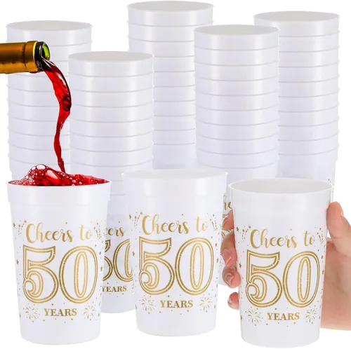 Vista 9 de Lallisa 40 tazas de plástico para fiestas de cumpleaños 40 a granel, de 16 onzas a 40 años, decoraciones de fiesta de 40 años, regalos de fiesta