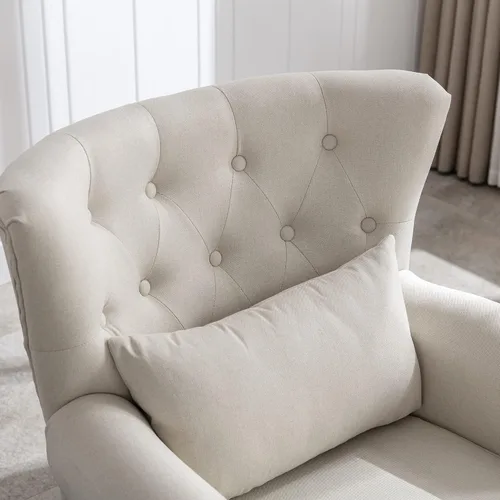 Vista 5 de chairus Silla de Acento Moderna de Mediados de Siglo con Otomana, Cómoda Silla Individual de Sofá de Lino con Botones Capitoné Sillón Orejero
