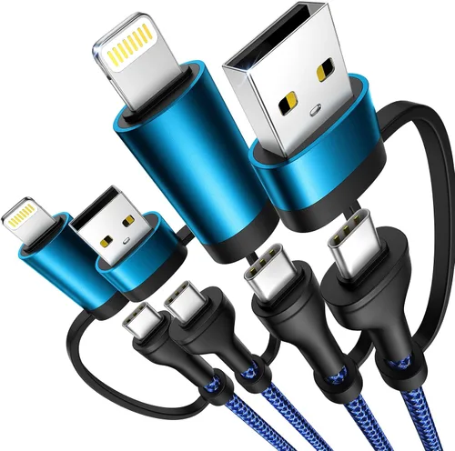 Vista 11 de Cable de carga 4 en 1, adaptador USB C Lightning USB C a USB C 60W PD [carga rápida y sincronización de datos] Cargador múltiple 4 en 1 para iPhone