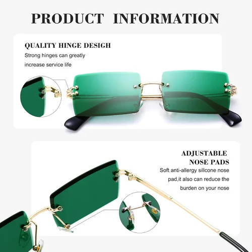 Vista 65 de Gafas de sol rectangulares para hombres/mujeres, gafas de sol pequeñas sin montura cuadrada