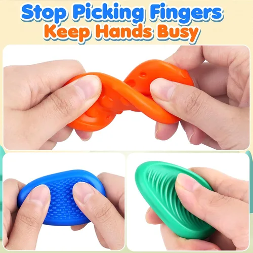 Vista 3 de Juguetes Fidget Piedra Sensorial para Niños: Paquete de 6 Piedras de Preocupación Texturizadas Suaves Calmantes para Niños con Autismo - Juguetes