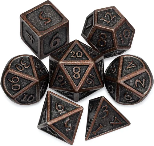 Vista 4 de HEIMDALLR Juego de dados de metal DND, 7 piezas, juego de dados de metal indestructibles con bolsa de dados; juego de dados D&D