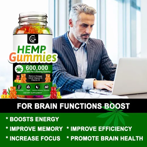 Vista 5 de Paquete de 3 gomitas de cáñamo de 600.000 mg extra fuerza -180 quilates - Promueve la concentración tranquila, el sueño y el estado de ánimo