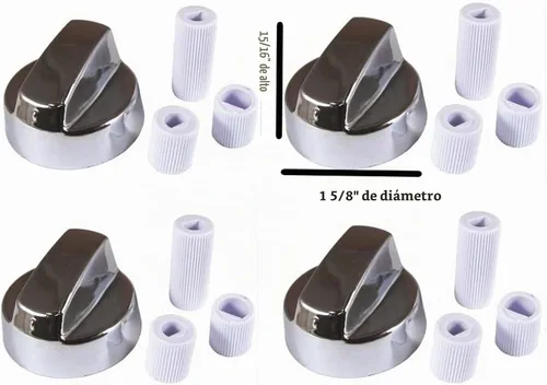 Vista 3 de 4yourhome Paquete de 4 pomos genéricos de plástico cromado para horno de 1 5/8 pulgadas de diámetro con adaptadores de 3/16 a 5/16 pulgadas