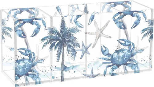 Vista 10 de Boho Style Leaves Pen Pencil Holder for Desk, Decorative Pen Holders 4 Compartments, Makeup Brush Cup Acrylic Desk Organizer for Office Classroom