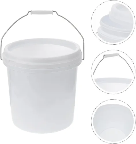Vista 8 de Cubo de plástico de 5 L con tapa y asa, cubo pequeño sellado blanco de grado alimenticio, resistente de grado alimenticio, contenedor de pintura