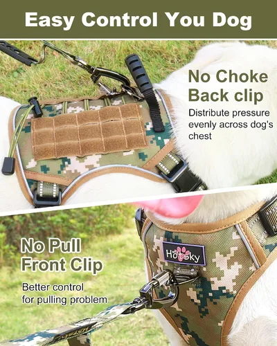Vista 3 de Hotsky Arnés táctico para perro, chaleco ajustable para perro, arnés reflectante militar para mascotas, con asa de control, paneles Molle Loop