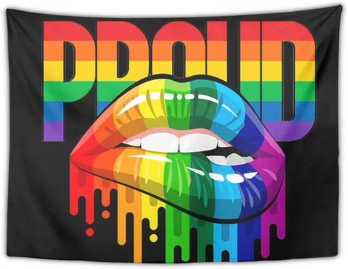 Vista 2 de COWDIY Tapiz decorativo de pared, diseño de labios del orgullo LGBT, tapiz de arte hippie negro, tapiz misterioso para colgar en la pared
