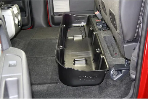 Vista 2 de DuHa 20078 - Almacenamiento debajo del asiento para F150 SuperCrew 2009-2014 con un subwoofer de fábrica Organizador de asiento trasero negro