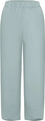 Vista 3 de FEDULKSTORE Pantalones de pierna ancha de algodón y lino para mujer, pantalones palazzo casuales de verano de cintura alta, pantalones holgados