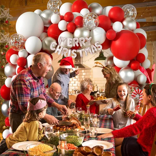 Vista 5 de Kit de arco de globos de Navidad, kit de guirnalda de globos rojos y blancos con caja de regalo, globos de aluminio de Feliz Navidad para Xmas01