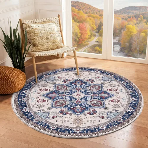 Vista 248 de OPPODREAM Alfombras suaves, pequeñas y lavables con parte trasera antideslizante, alfombra de cachemira sintética de pelo bajo, 2 x 3 pies, azul