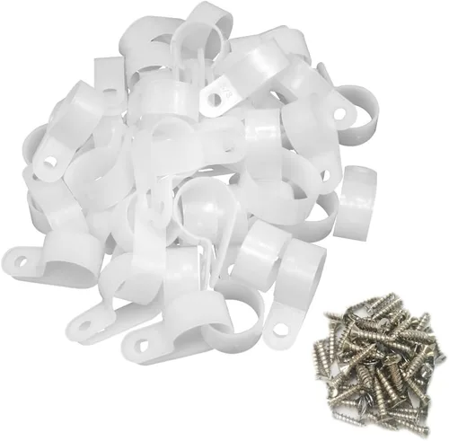 Vista 20 de Abrazadera para cable tipo R, abrazadera de cable de 1/2 pulgada, clips de sujeción de cable de montaje de tornillo de nailon con tornillos