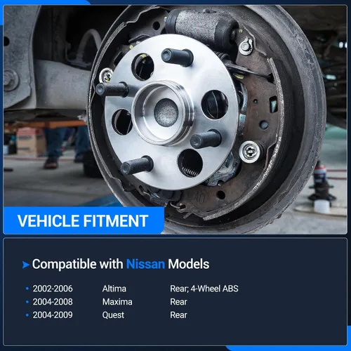 Vista 2 de Autoround 512201 Conjunto de cubo y rodamiento de rueda trasera compatible con Nissan Altima 2002-2006/Maxima/2004-2008 Quest 5 Lug W/ABS 2004-2008