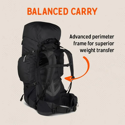 Vista 4 de Kelty Coyote - Mochila de 60 a 105 litros, para hombre y mujer (actualización 2020) - Mochila de senderismo, mochilero, mochila de viaje, Negro