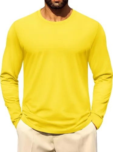 Vista 19 de Cotrasen - Camisetas básicas de manga larga para hombre, de algodón, con cuello redondo, transpirables, suaves y casuales