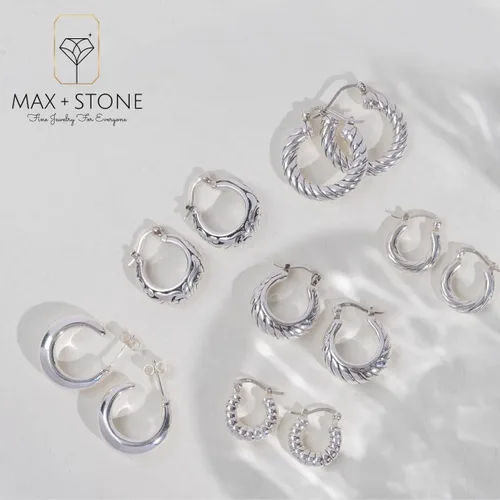 Vista 5 de Sterling Silver Lightweight Click Top Hoop Earrings in Various Styles