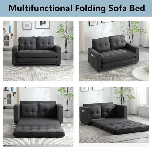 Vista 5 de Sofá cama plegable con soporte para tazas, sofá cama plegable con bolsillo lateral, sofá cama futón convertible para invitados
