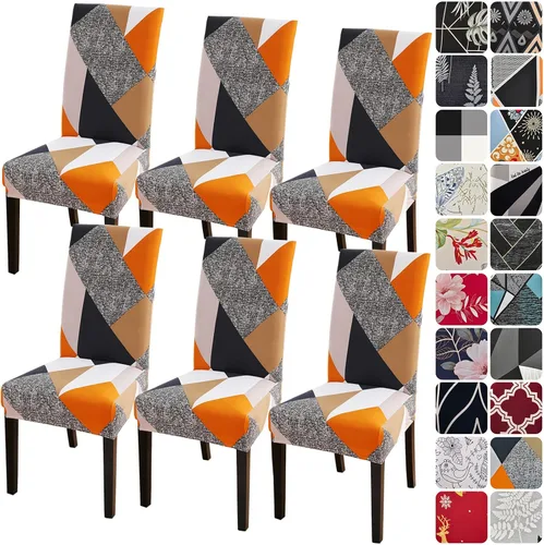 Vista 10 de Juego de 4 fundas para sillas de comedor, elásticas de elastano estampadas, fundas para sillas de comedor, lavables, extraíbles para sillas Parsons