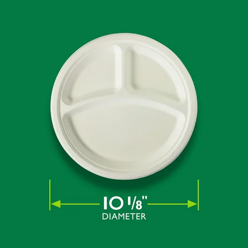 Vista 3 de Hefty EcoSave - Platos desechables con compartimentos, hechos de materiales a base de plantas, platos de papel resistentes, 10 ¼ pulgadas, 16