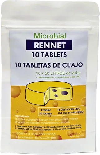 Vista 2 de Tabletas de cuajo (paquete de 10 tabletas más 1 tableta gratis = total 11 comprimidos) Use 1 tableta para coagular hasta 13 galones de leche