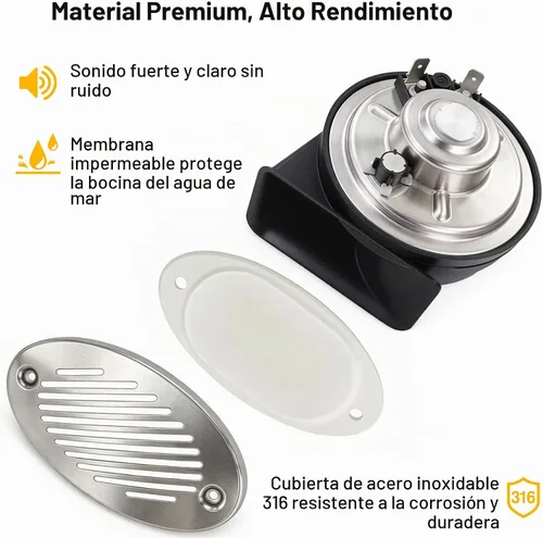 Vista 3 de 5190512 12V Bocina Marina Oculta de Montaje Empotrado para Barco de Acero Inoxidable 316