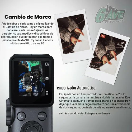 Vista 6 de FUJIFILM instax mini Evo Cinema Hybrid - Paquete de cámara instantánea, impresora de cámara 3 en 1 con Bluetooth + Gen Dial para 10 efectos