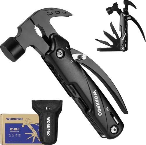 Vista 8 de WORKPRO Multitool-Herramientas de camping 12 en 1 con mini martillo-EDC Gear Multi Herramientas Martillo con bloqueo de seguridad y bolsa, Mini