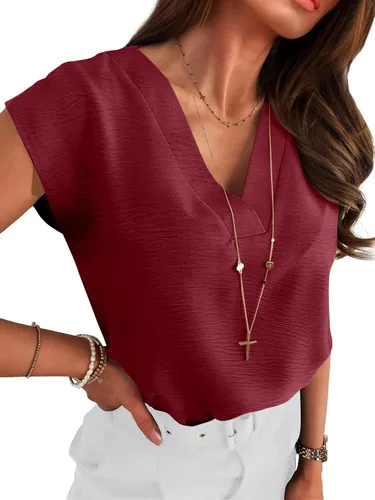 Vista 16 de ANRABESS - Blusa casual de negocios para mujer, manga casquillo, cuello