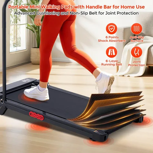 Vista 8 de Portable Walking Pad Treadmill with Incline, Small Walking Pad with Handle Bar, Treadmills for Home Small Space, 3.0HP Electric Small Mini Treadmill