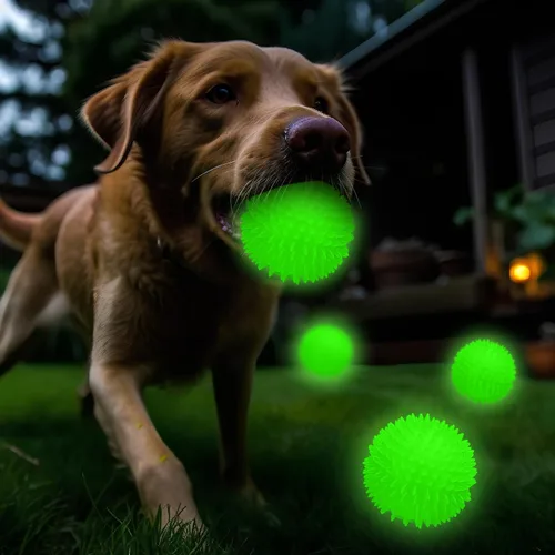 Vista 5 de Silipull 4 bolas de juguete para perros de 3.15 pulgadas que brillan en la oscuridad, pelota de juguete interactiva elástica interactiva