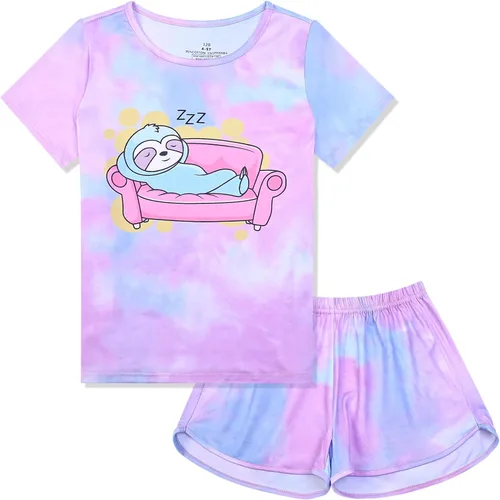 Vista 26 de QPANCY Pijamas de verano para niñas, conjuntos de pijamas de manga corta para dormir de verano